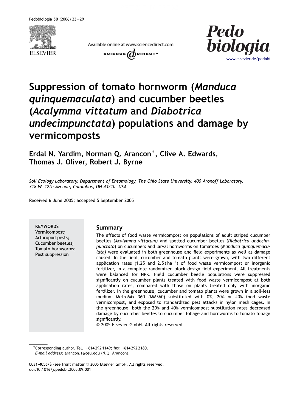 Suppression of Tomato Hornworm