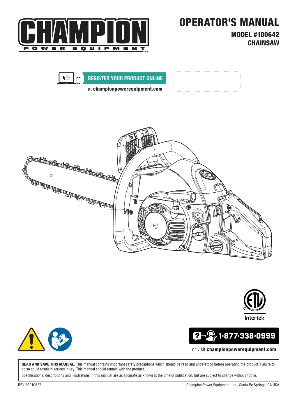 OPERATOR's MANUAL MODEL #100642 Chainsaw