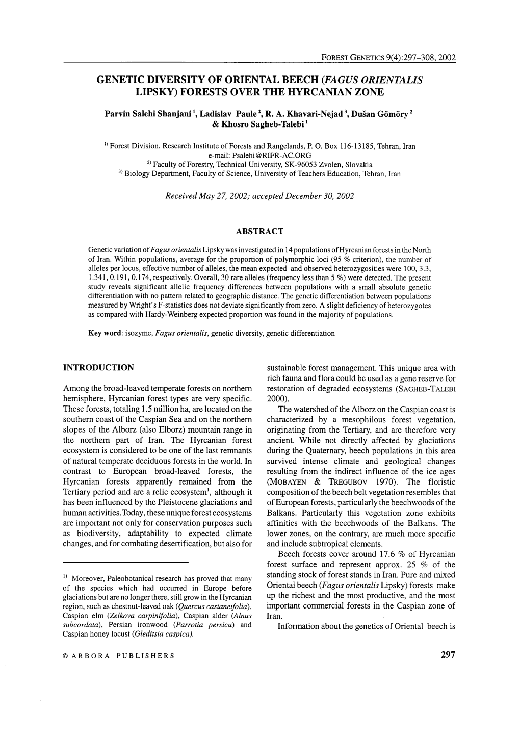 Genetic Diversity of Oriental Beech (Fagus Orientalis Lipsky) Forests Over the Hyrcanian Zone