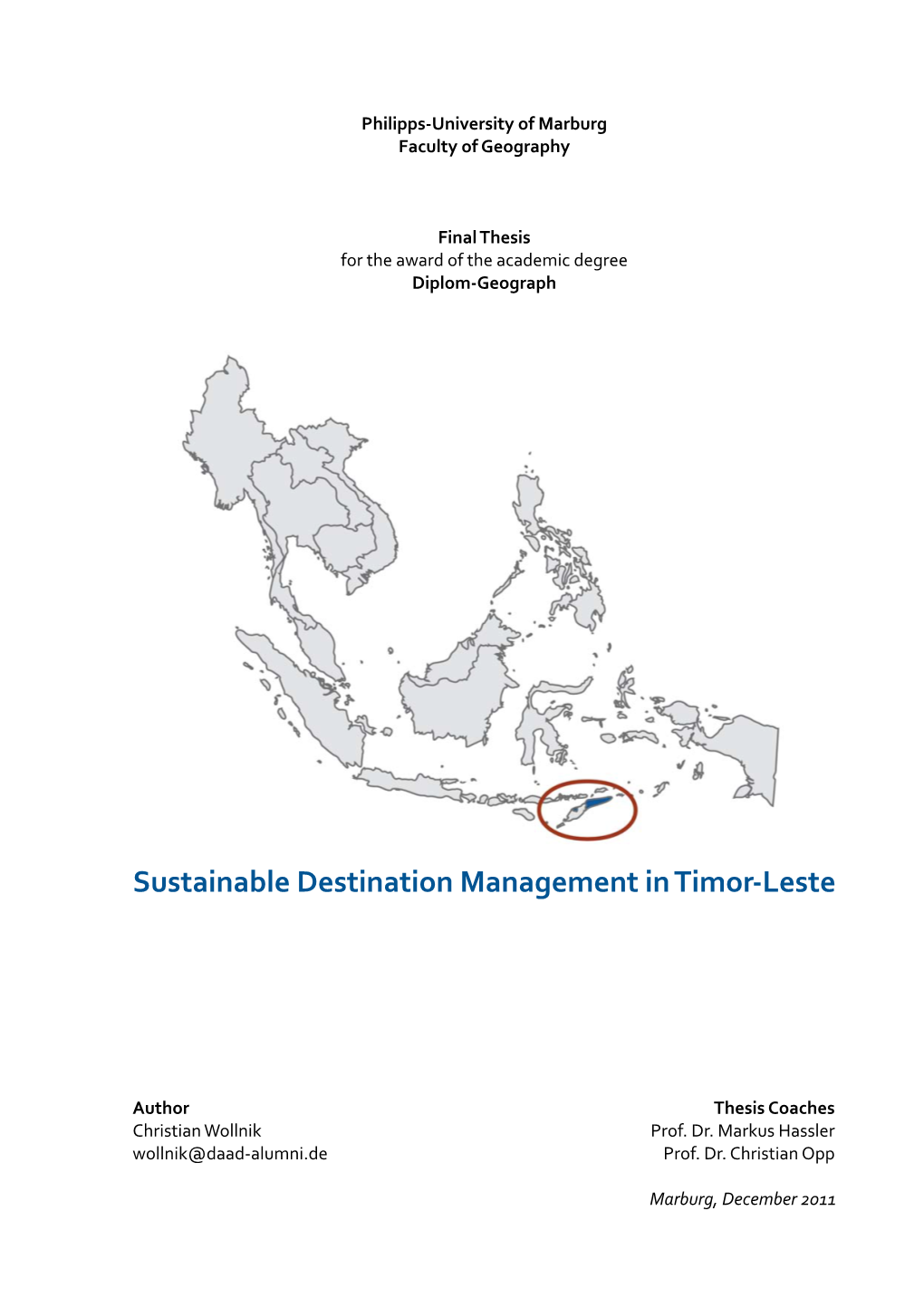 Sustainable Destination Management in Timor‐Leste