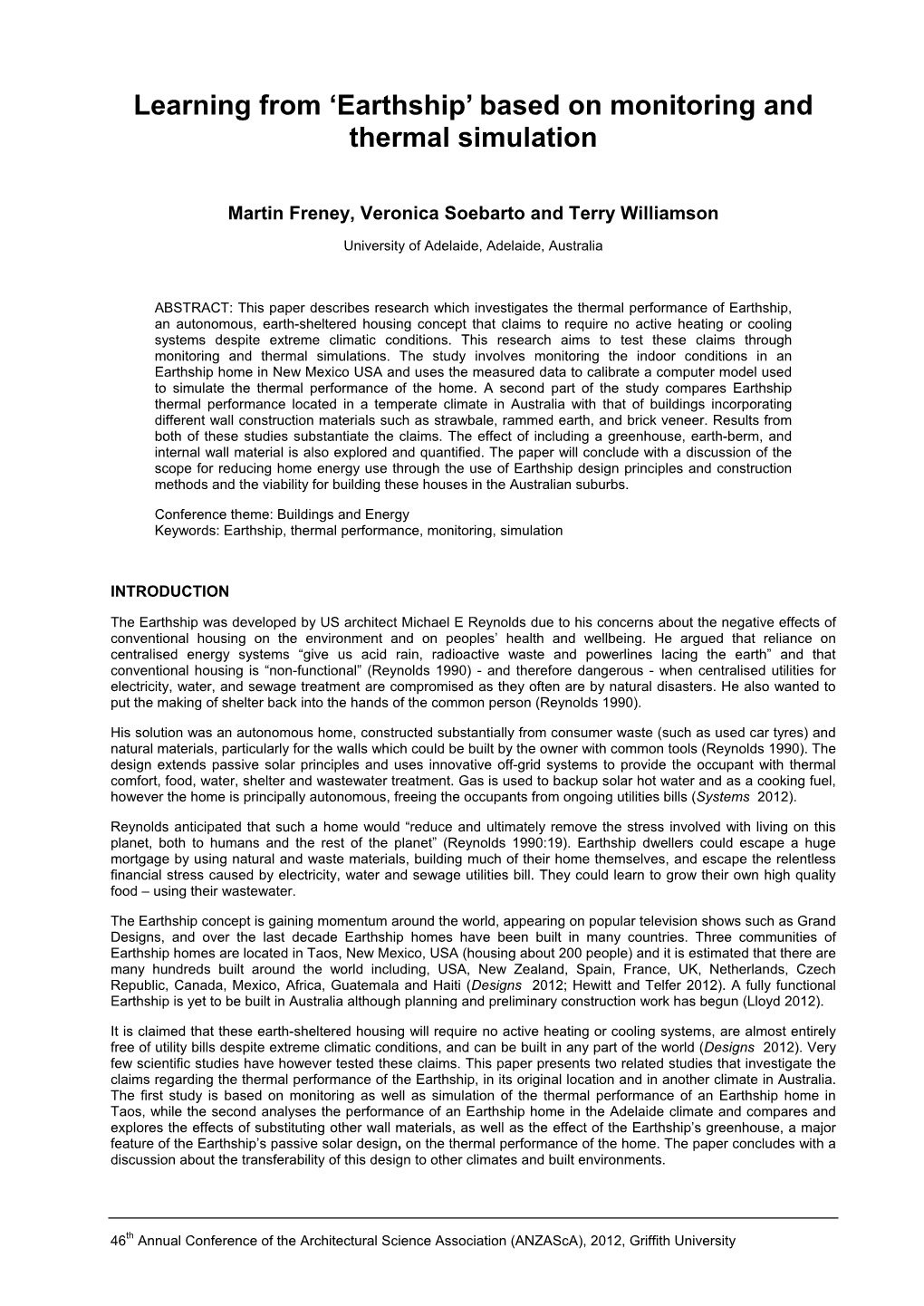 Earthship’ Based on Monitoring and Thermal Simulation