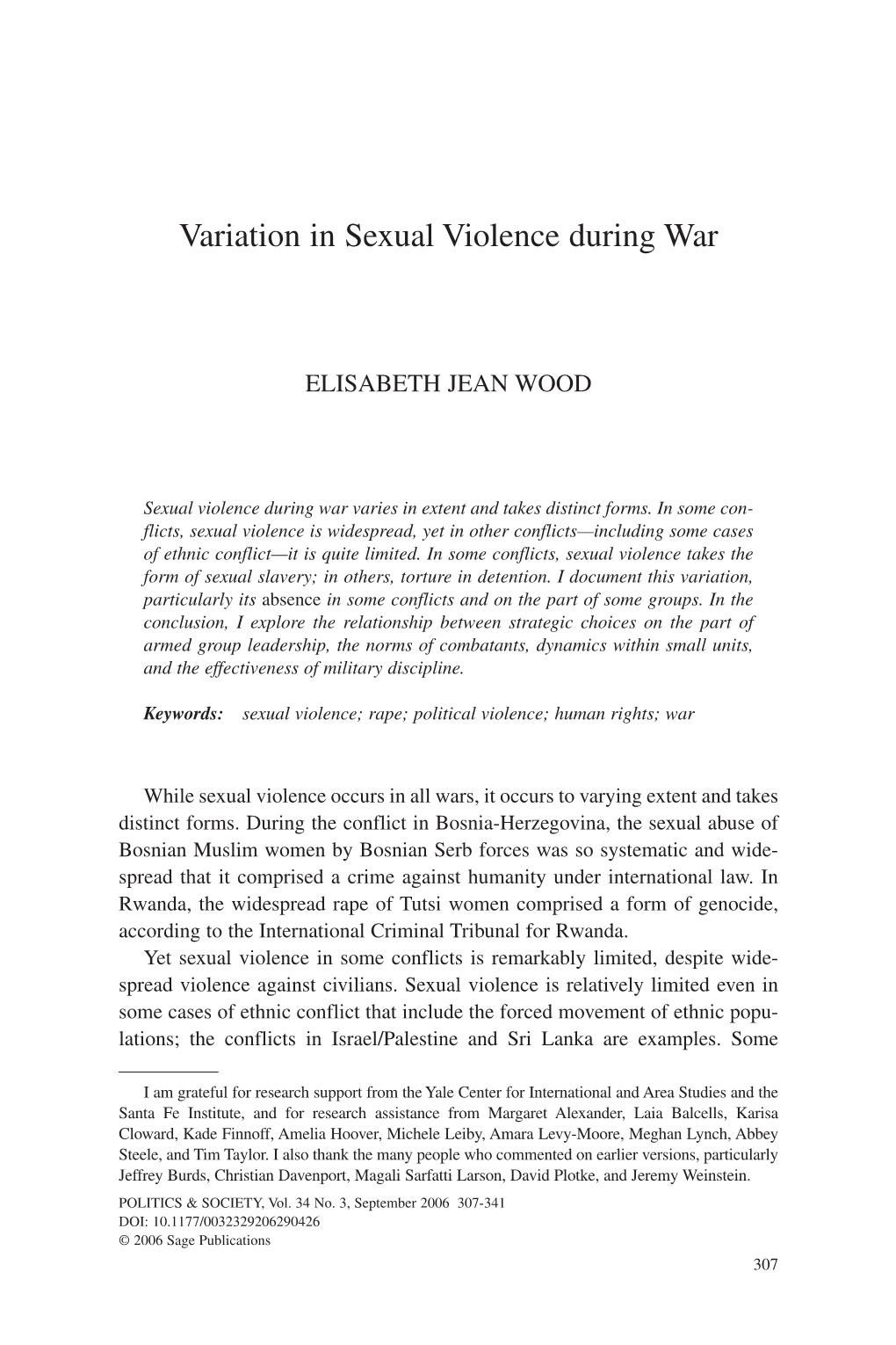 Variation in Sexual Violence During War