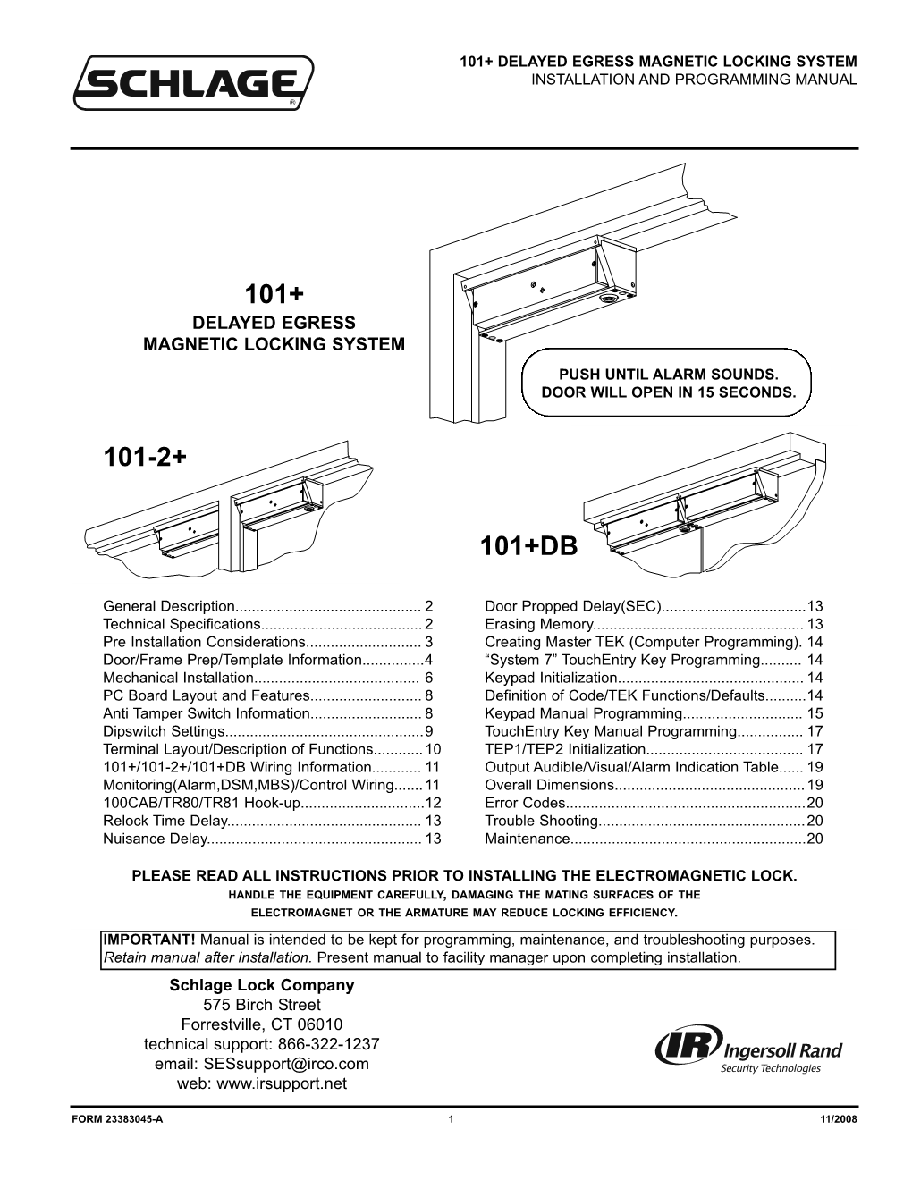 Installation Instructions: Schlage 101 Delayed Egress Magnetic Locking