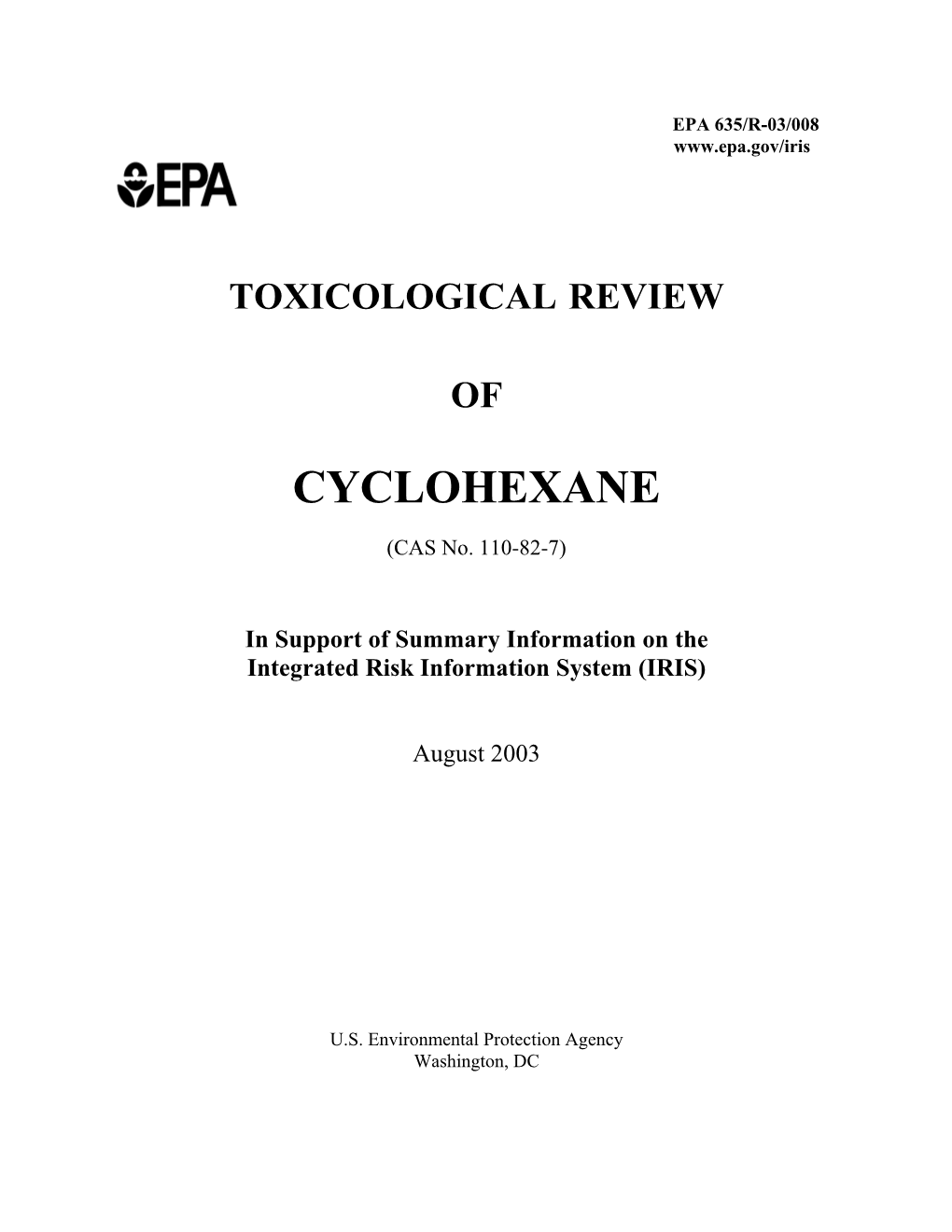 Toxicological Review for Cyclohexane