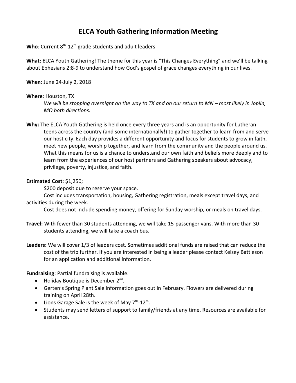 Who: Current 8Th-11Th Grade Students and Adult Leaders