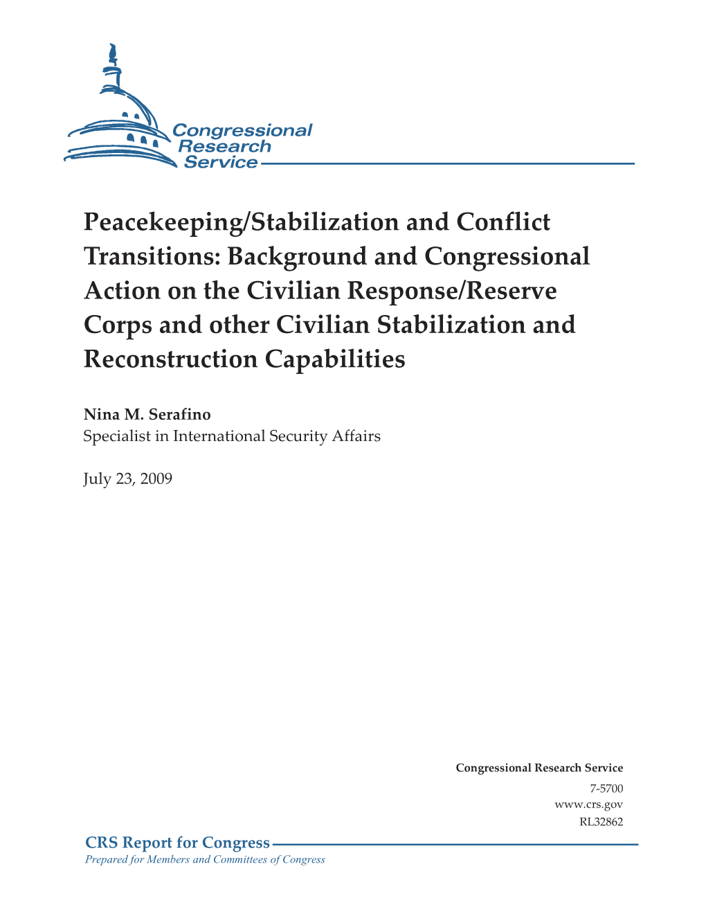 Background and Congressional Action on the Civilian Response/Reserve Corps and Other Civilian Stabilization and Reconstruction Capabilities