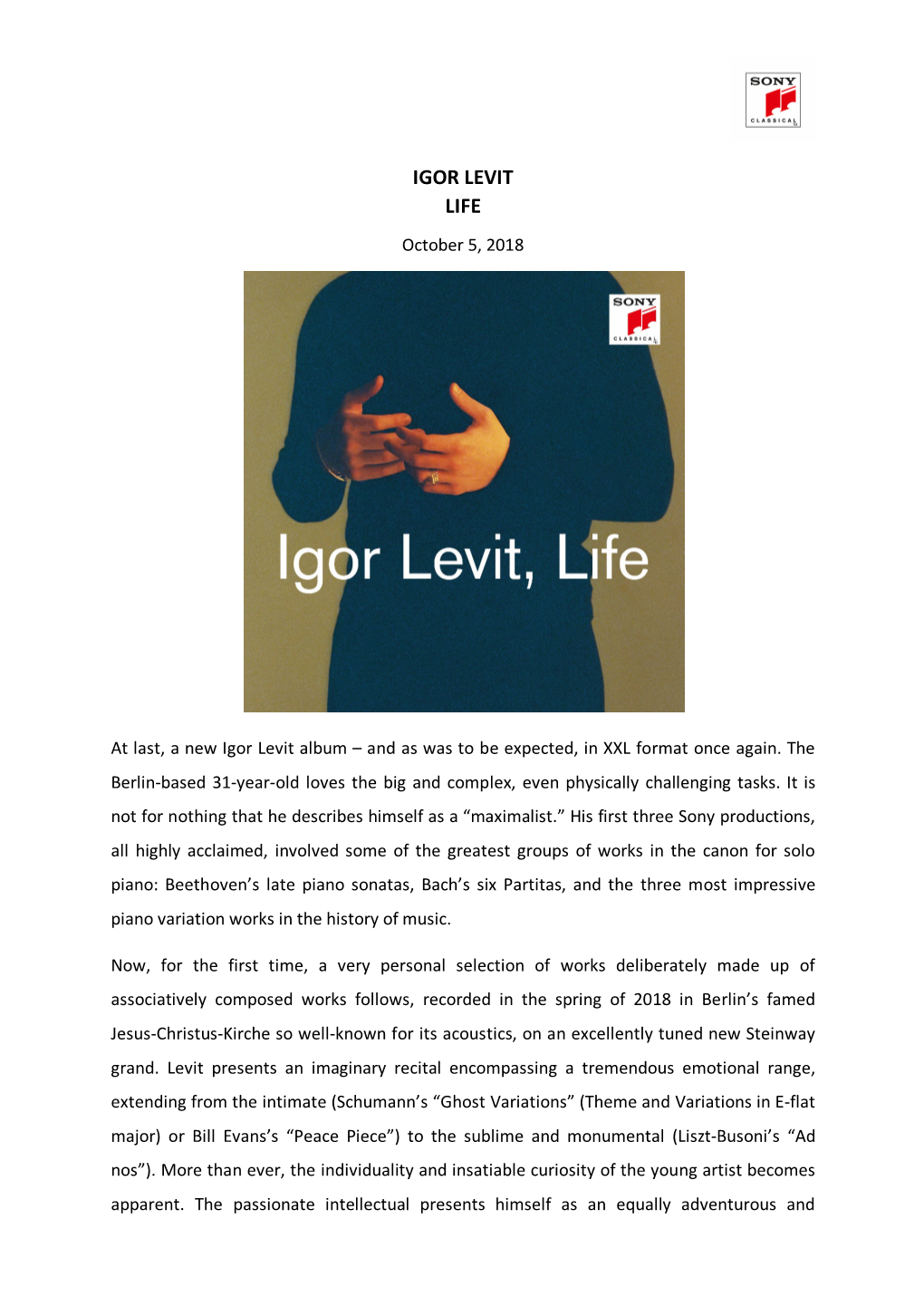 IGOR LEVIT LIFE October 5, 2018