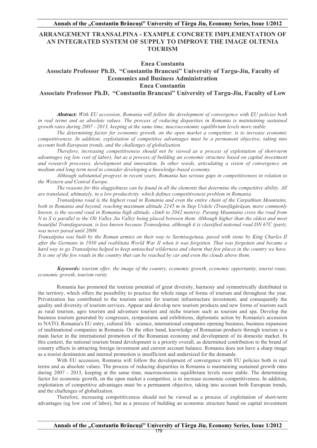 Arrangement Transalpina - Example Concrete Implementation of an Integrated System of Supply to Improve the Image Oltenia Tourism