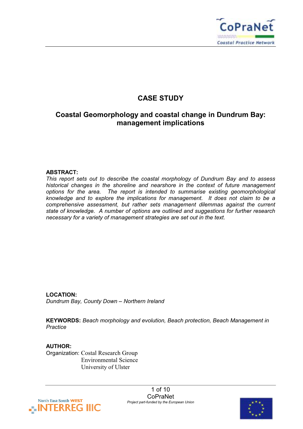 Coastal Geomorphology and Coastal Change in Dundrum Bay: Management Implications