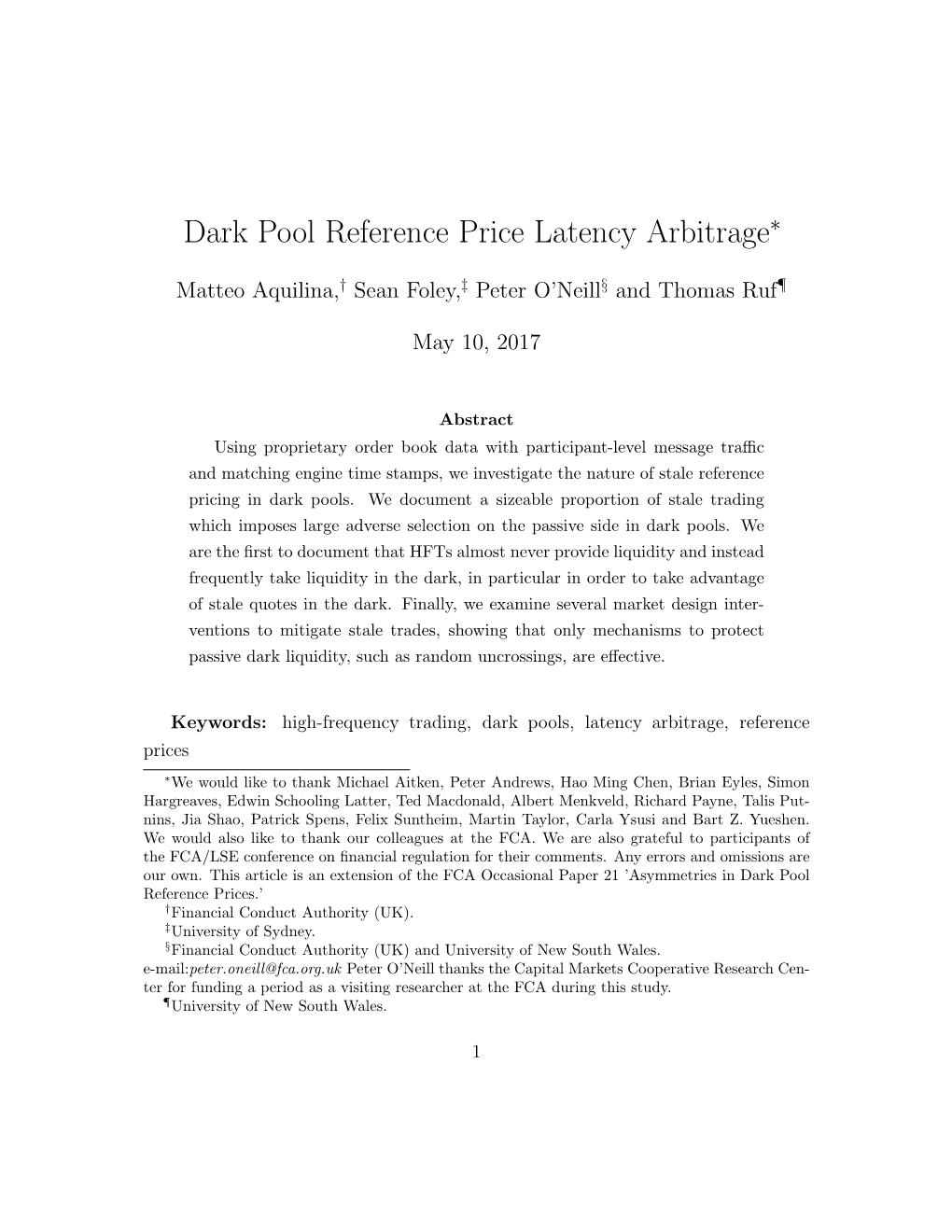 Dark Pool Reference Price Latency Arbitrage∗