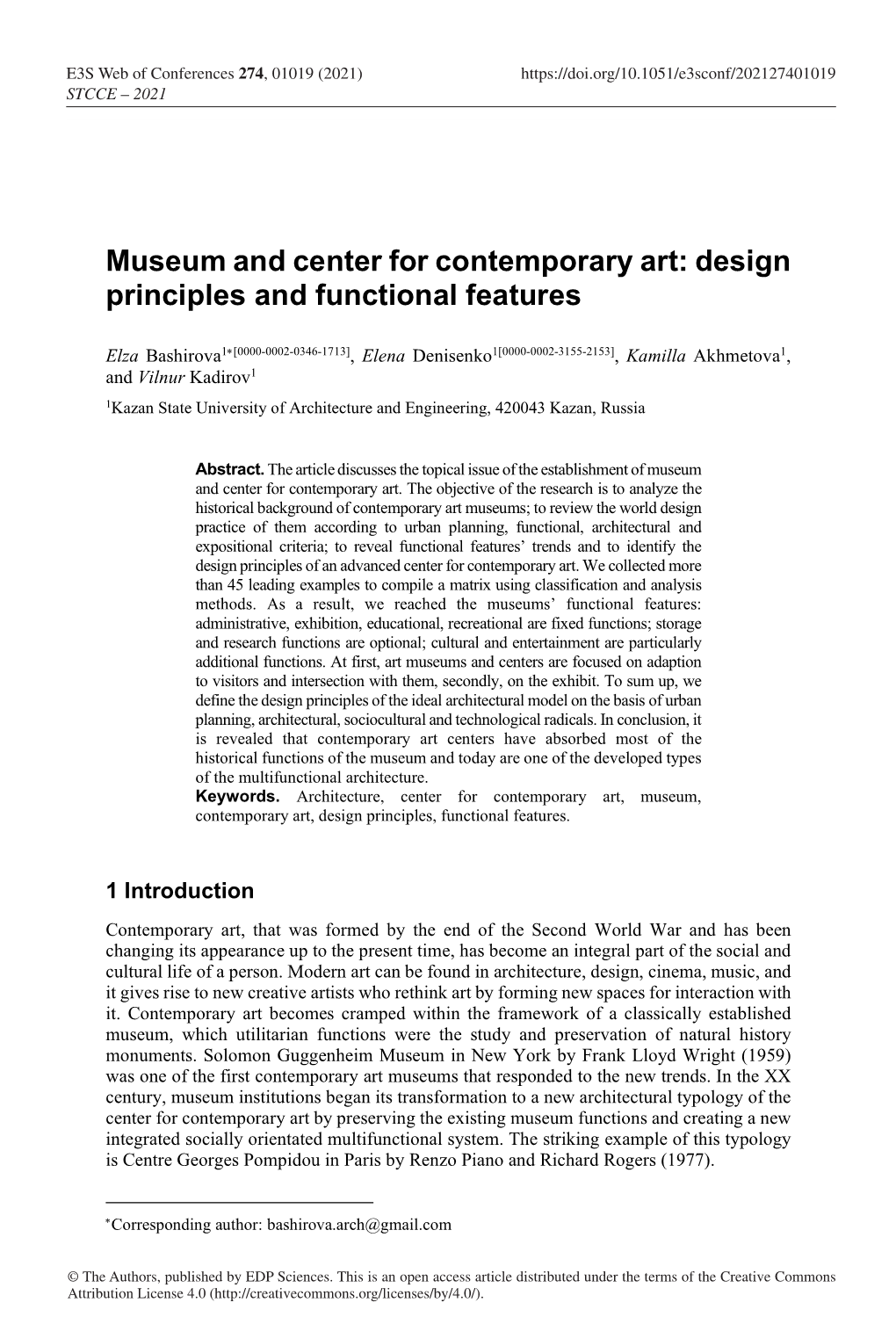 Museum and Center for Contemporary Art: Design Principles and Functional Features