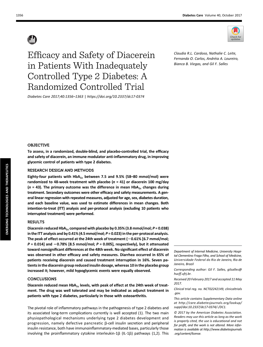Efficacy and Safety of Diacerein in Patients with Inadequately