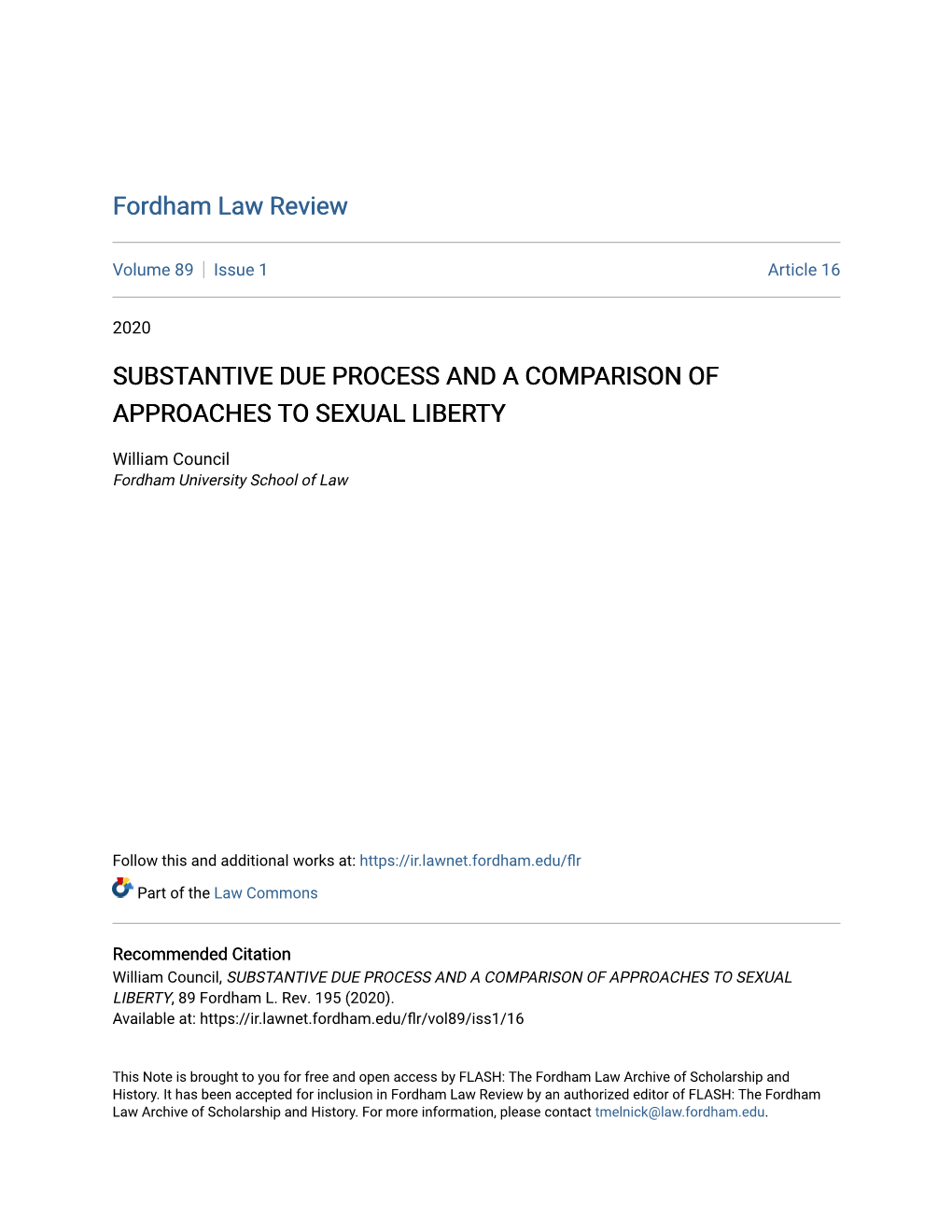 Substantive Due Process and a Comparison of Approaches to Sexual Liberty