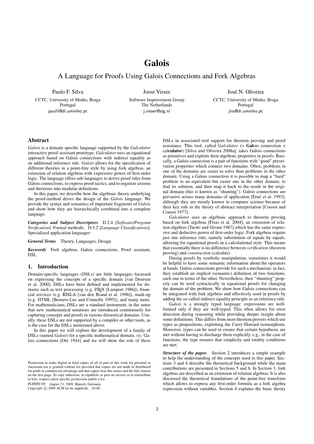 Galois a Language for Proofs Using Galois Connections and Fork Algebras