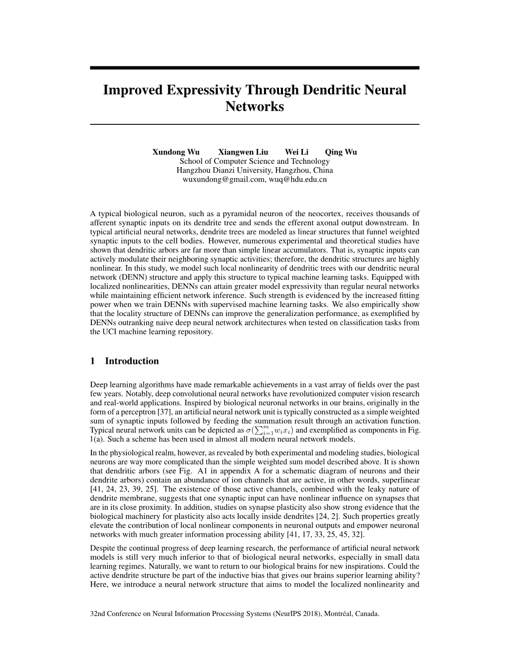 Improved Expressivity Through Dendritic Neural Networks