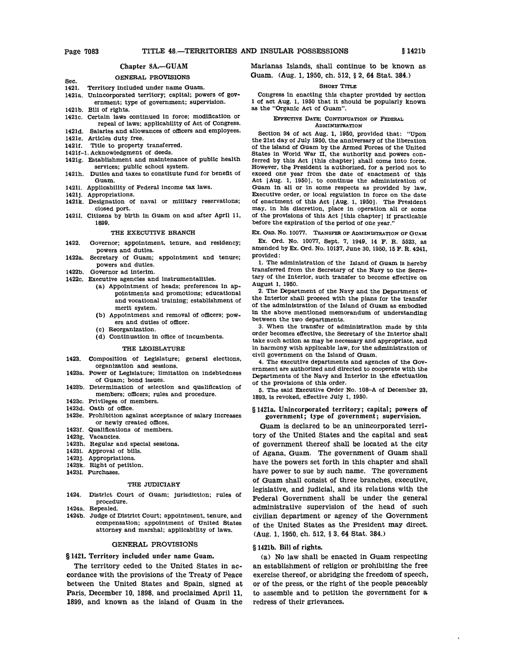 United States Code: Guam, 48 U.S.C. §§ 1421-1424B (1952)