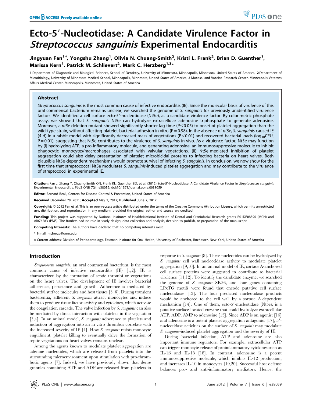 A Candidate Virulence Factor in Streptococcus Sanguinis Experimental Endocarditis