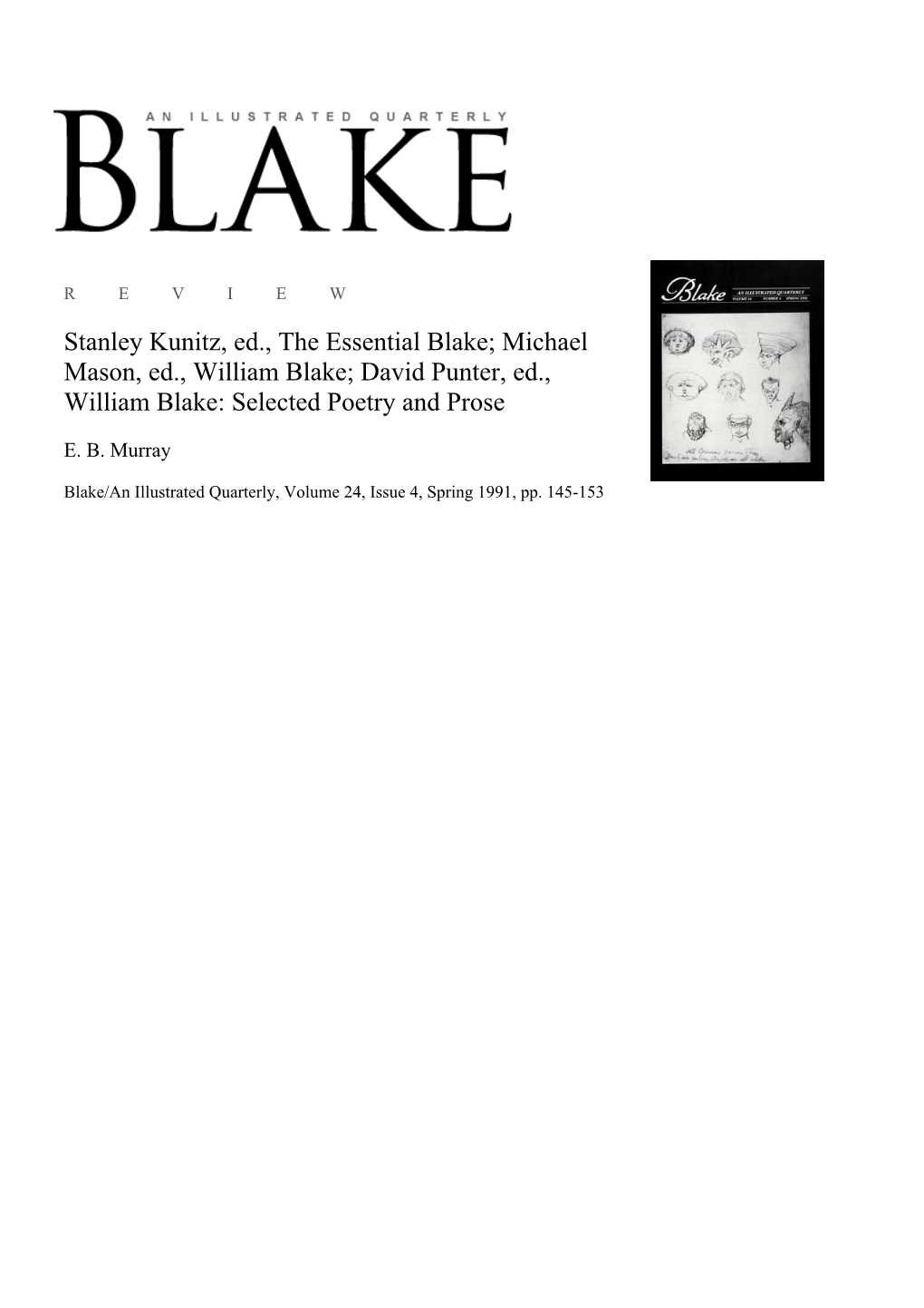 David Punter, Ed., William Blake: Selected Poetry and Prose