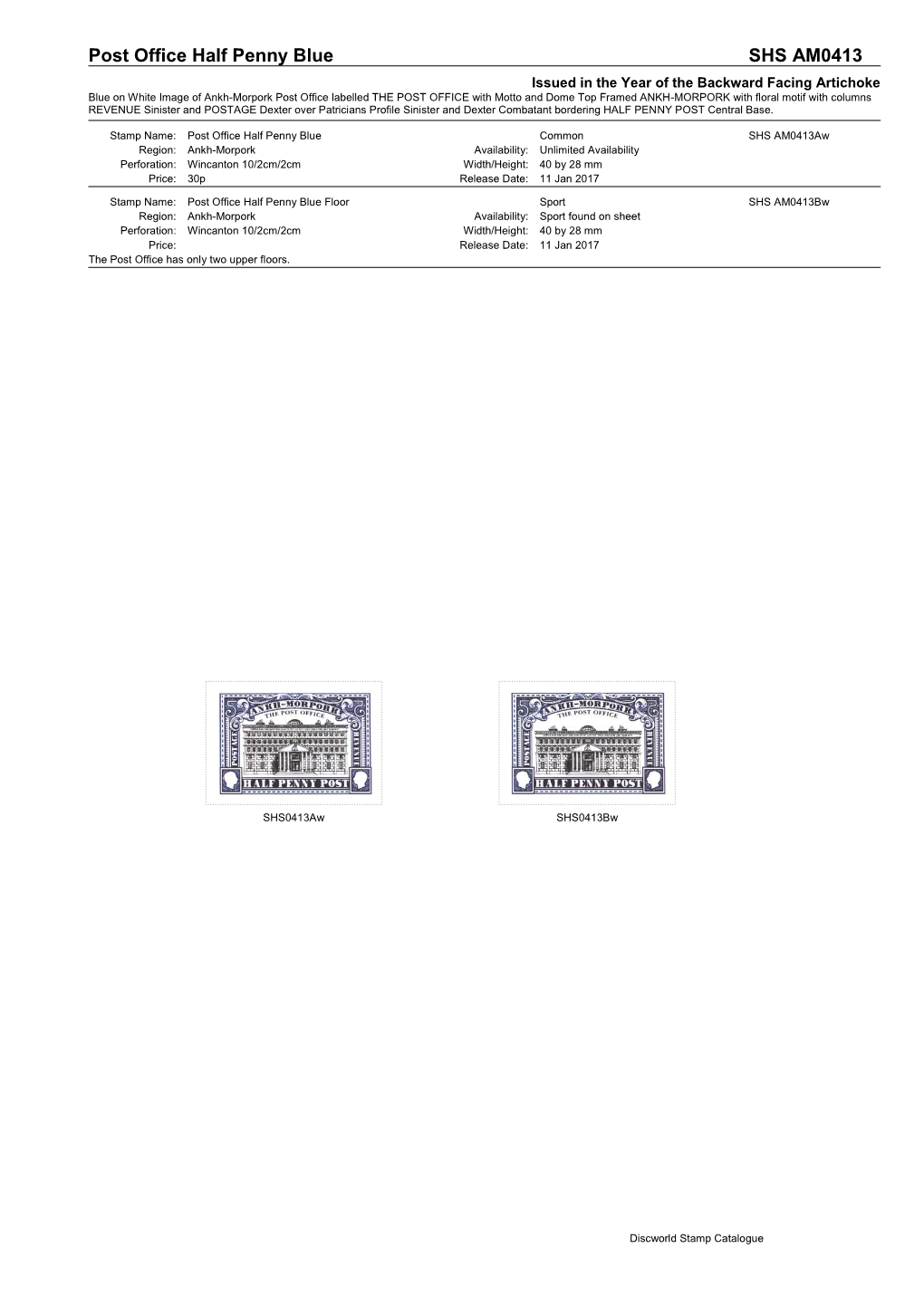 Post Office Half Penny Blue SHS AM0413