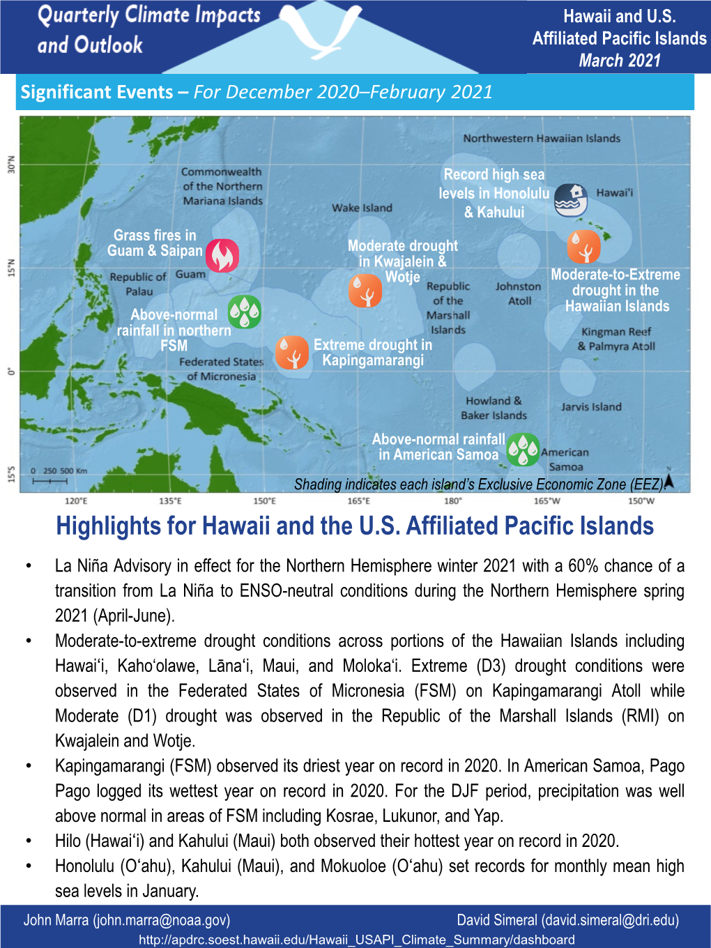 Q1 2021 Pacific Region Climate Impacts & Outlooks Report