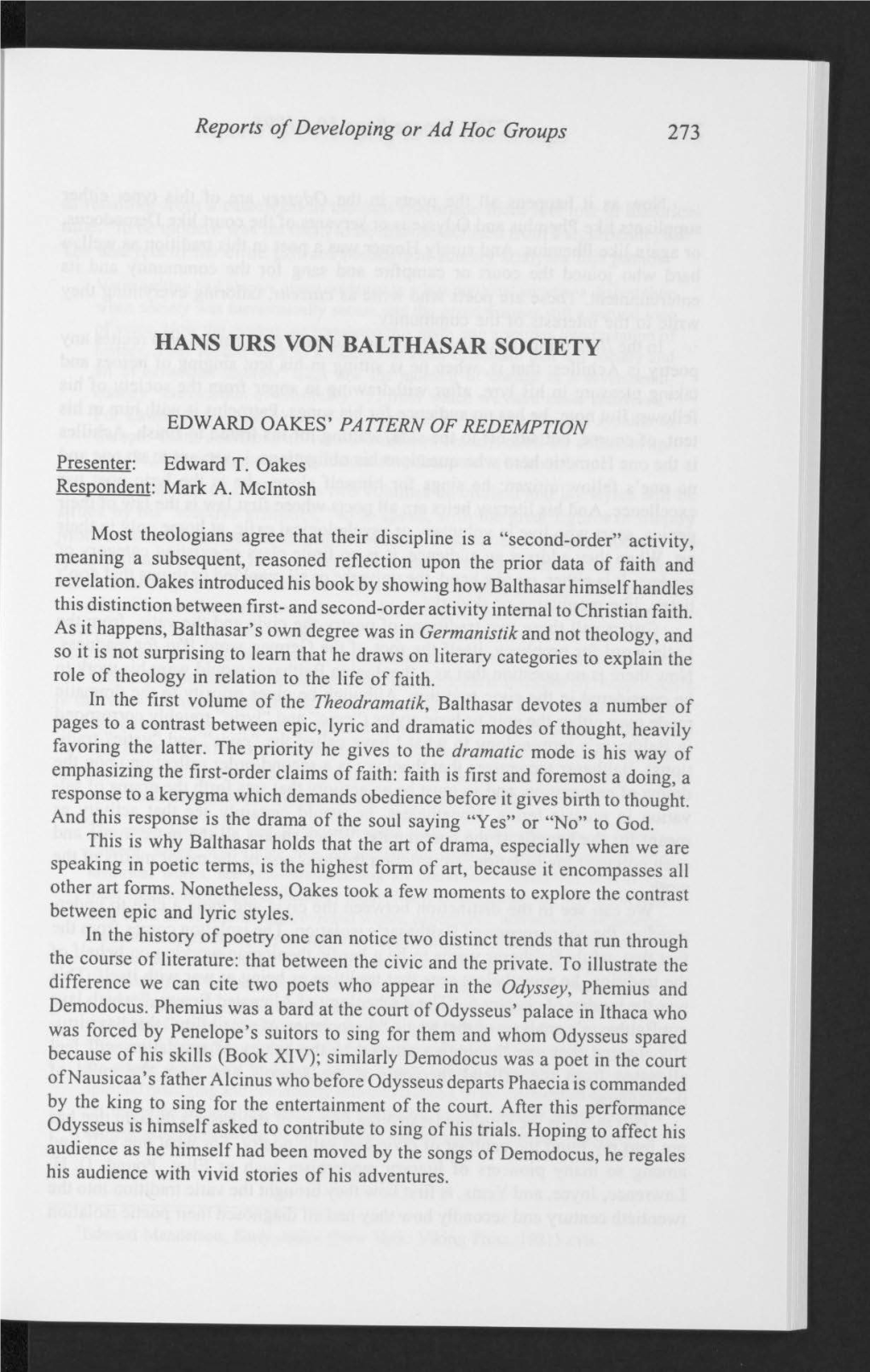 Hans Urs Von Balthasar Society