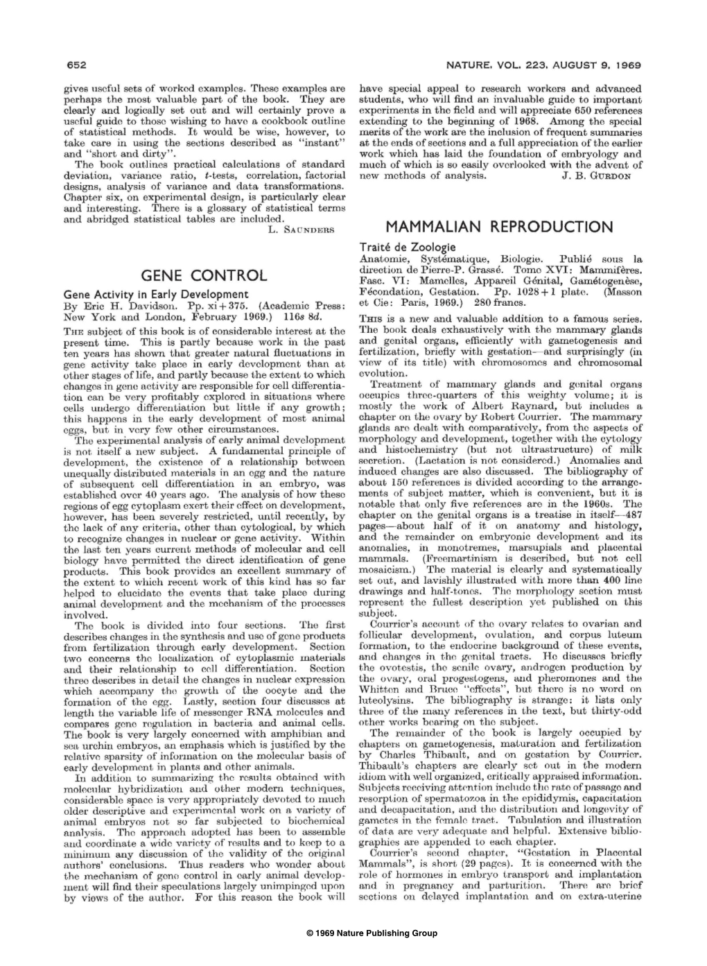 Gene Control Mammalian Reproduction