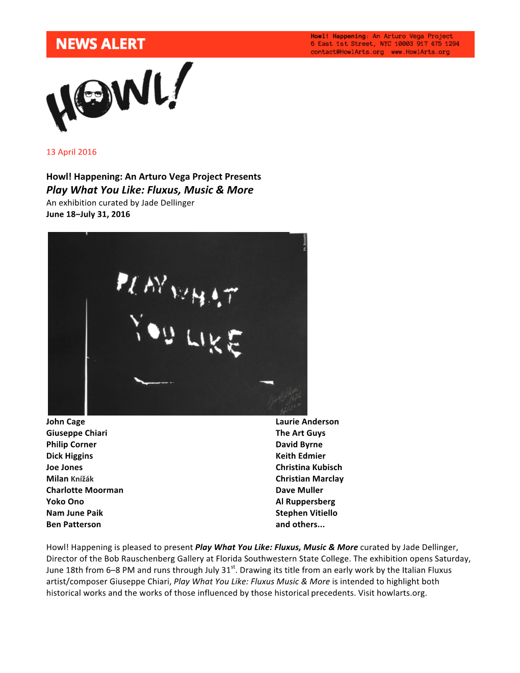 Fluxus, Music & More Press Release