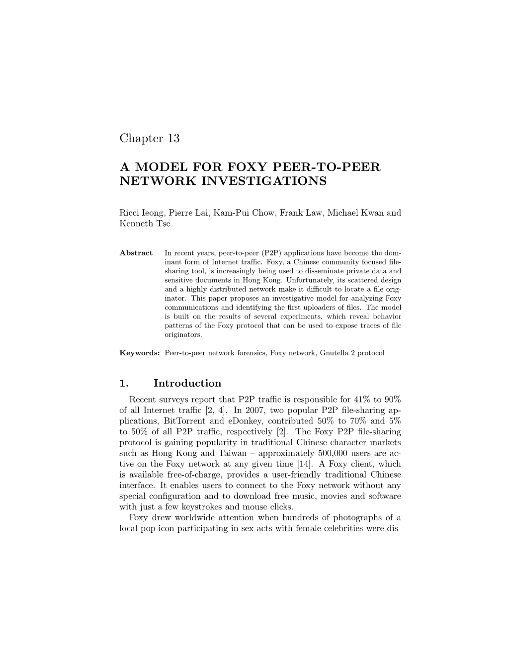 A Model for Foxy Peer-To-Peer Network Investigations