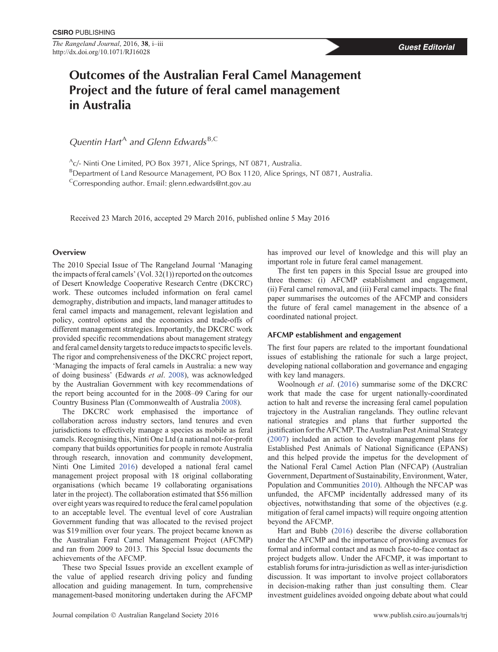 Outcomes of the Australian Feral Camel Management Project and the Future of Feral Camel Management in Australia