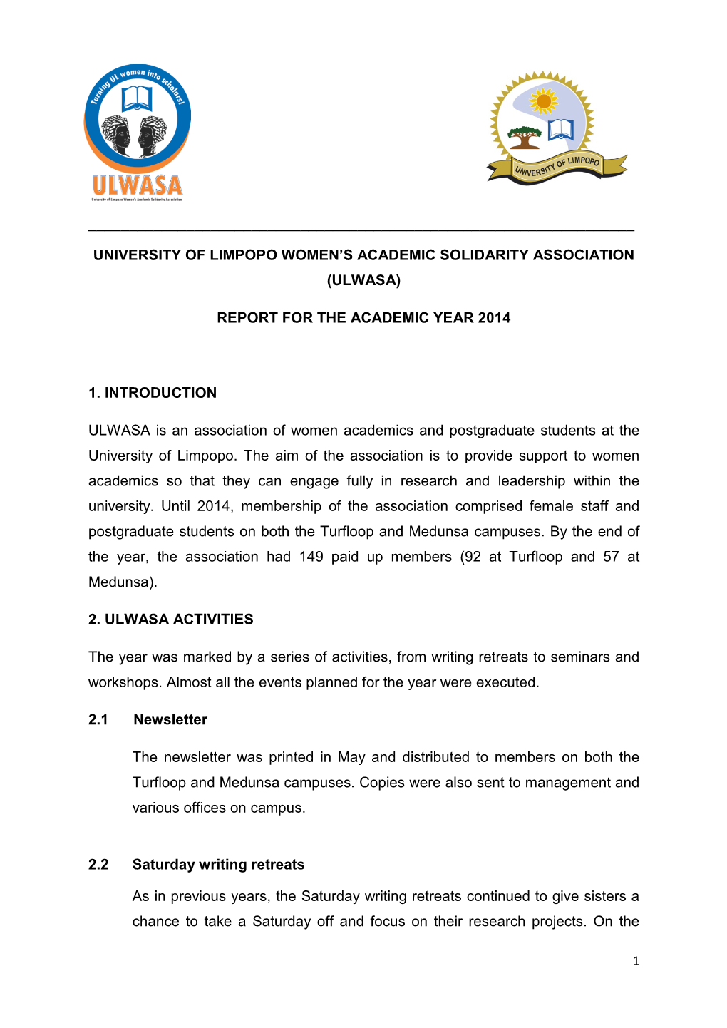 ULWASA Annual Report 2014 -.:University of Limpopo