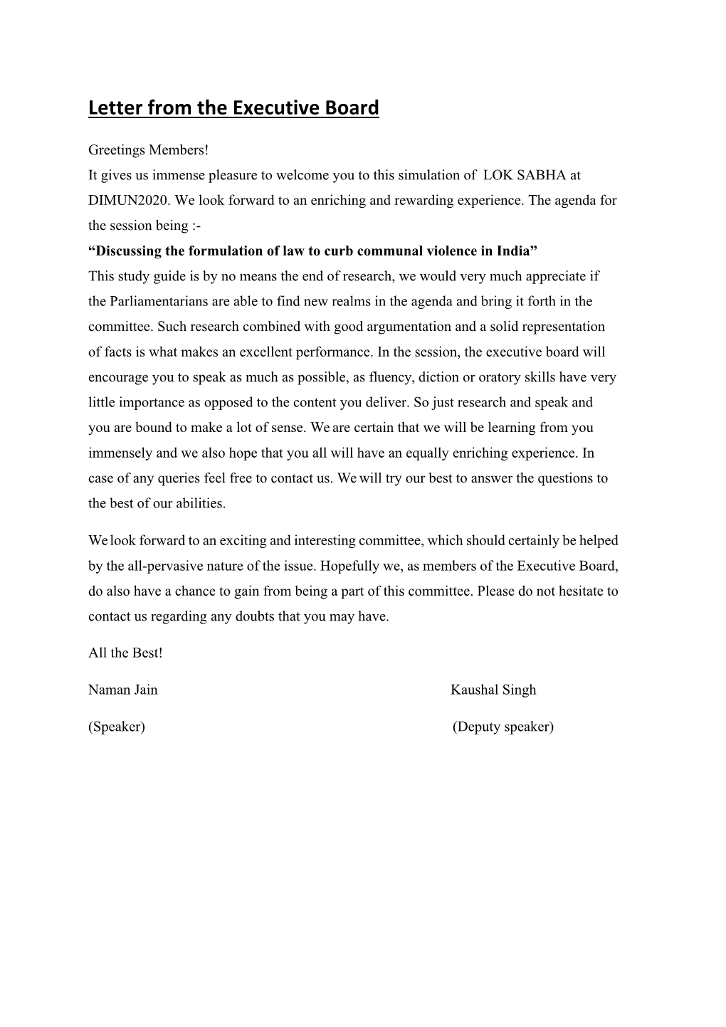 Letter from the Executive Board