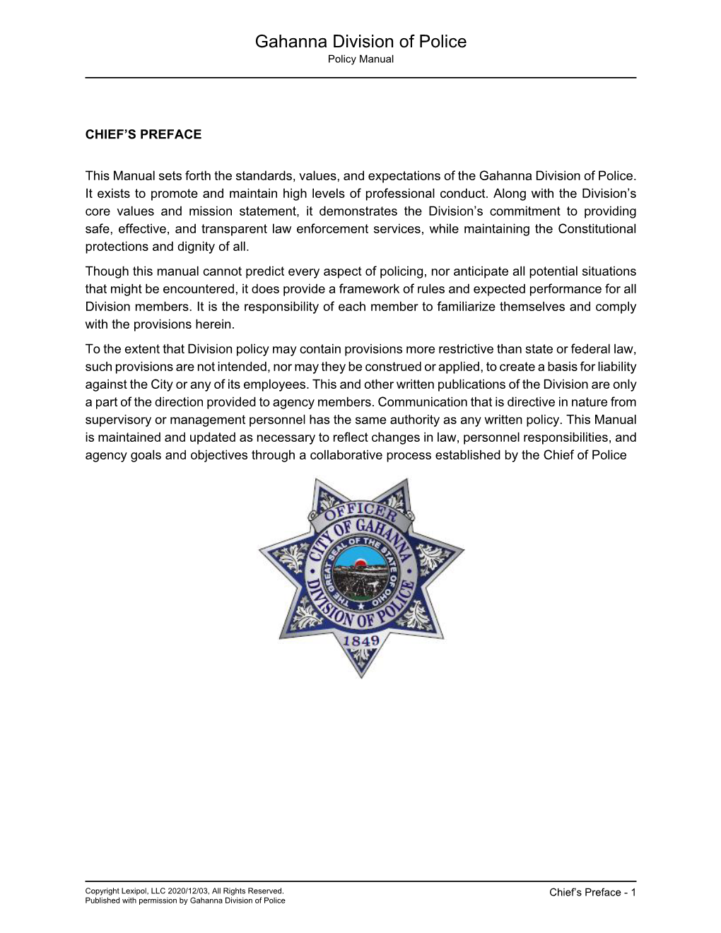 Gahanna Division of Police Policy Manual