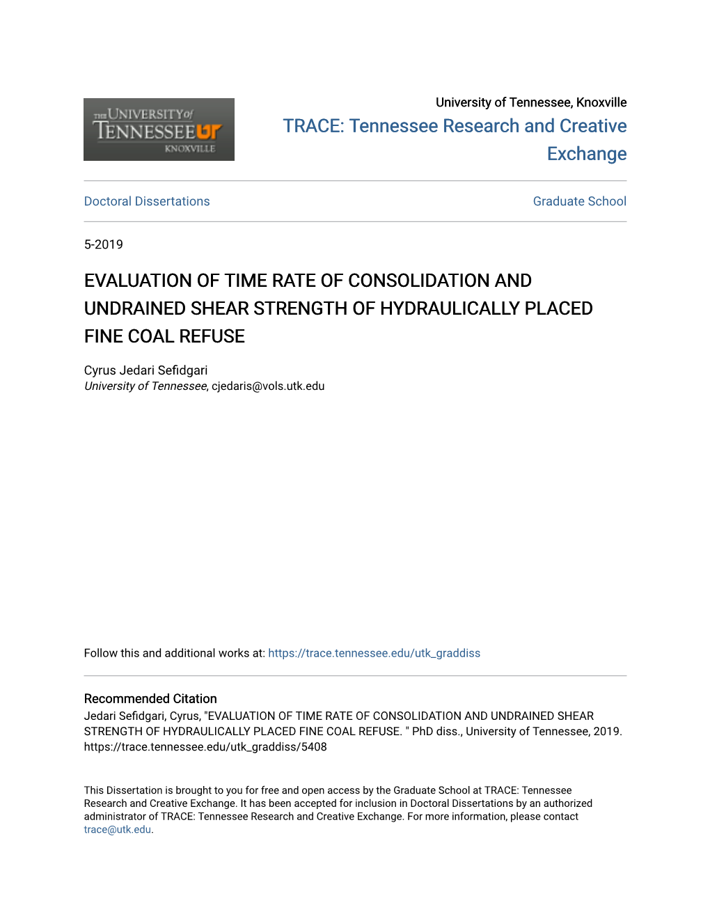 Evaluation of Time Rate of Consolidation and Undrained Shear Strength of Hydraulically Placed Fine Coal Refuse