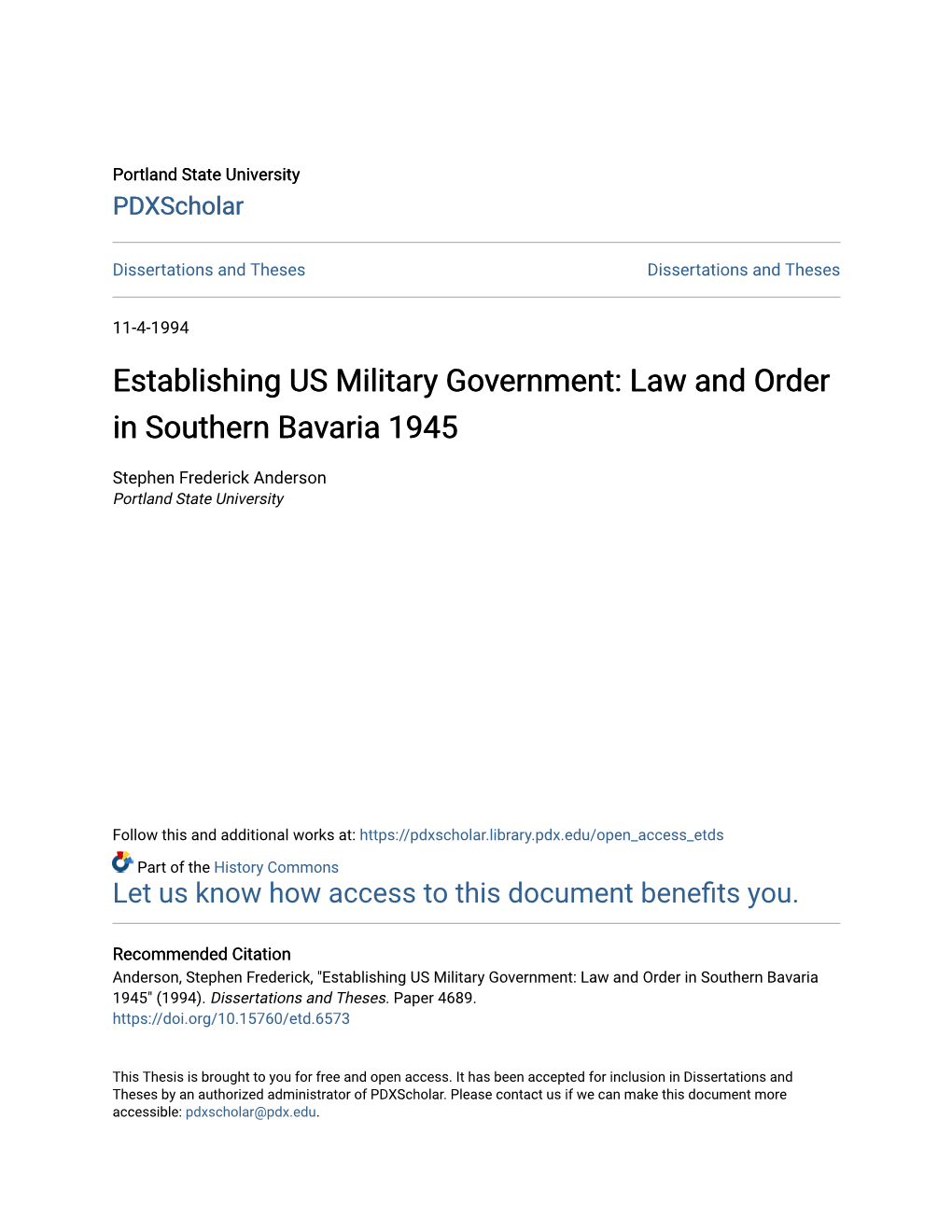 Establishing US Military Government: Law and Order in Southern Bavaria 1945