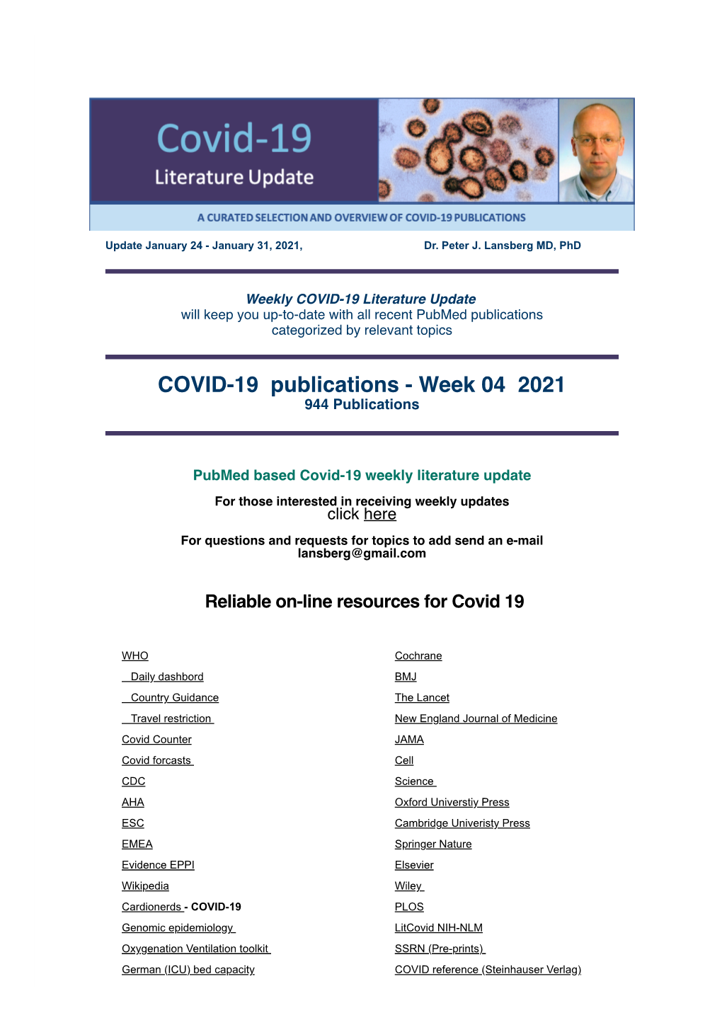 COVID-19 Publications - Week 04 2021 944 Publications