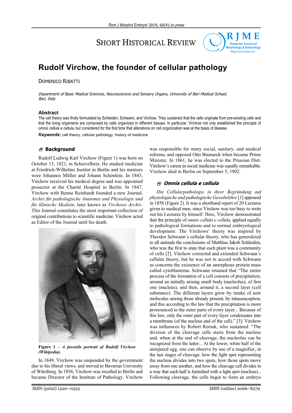 Rudolf Virchow, the Founder of Cellular Pathology
