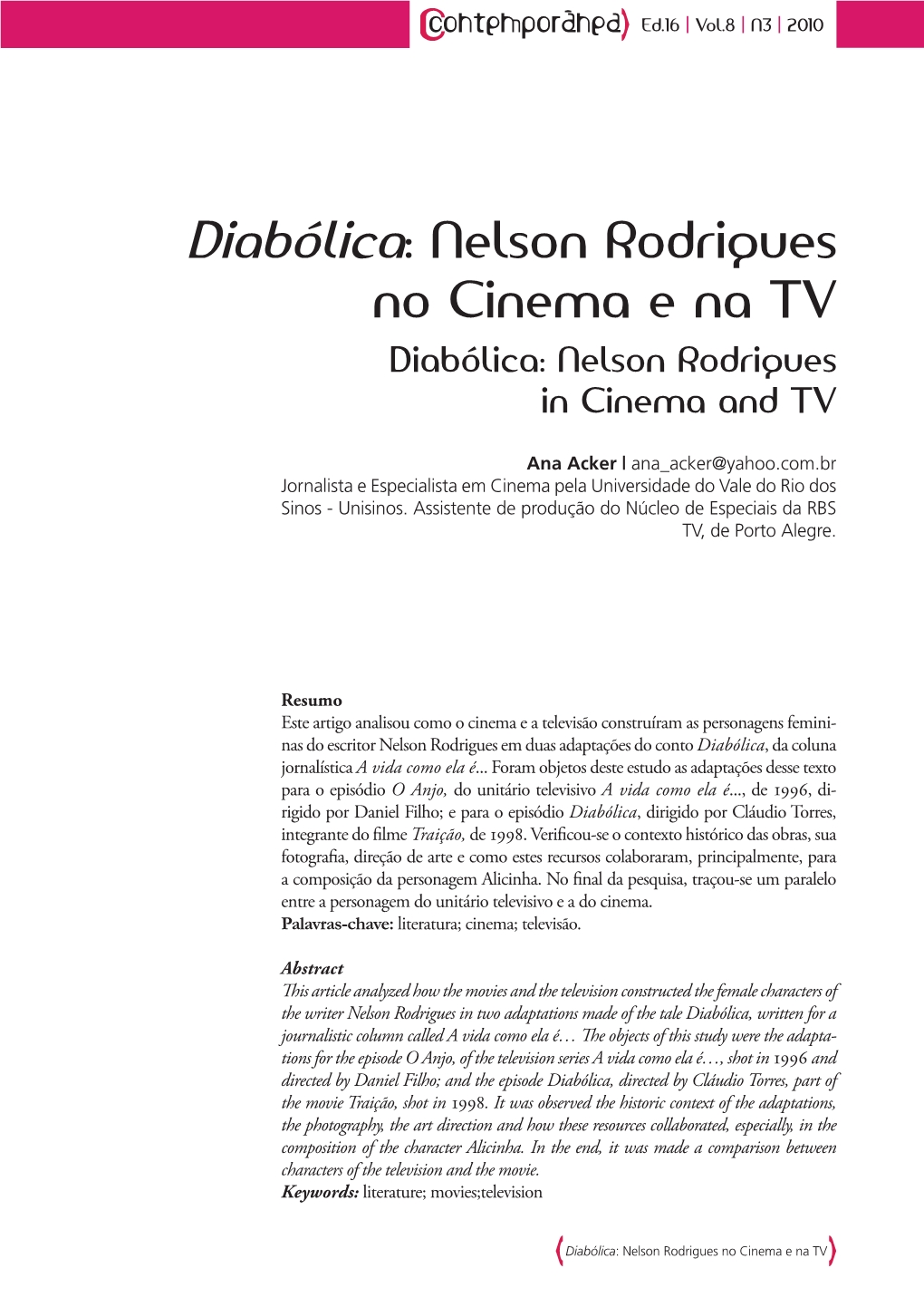 Diabólica: Nelson Rodrigues No Cinema E Na TV Diabólica: Nelson Rodrigues in Cinema and TV