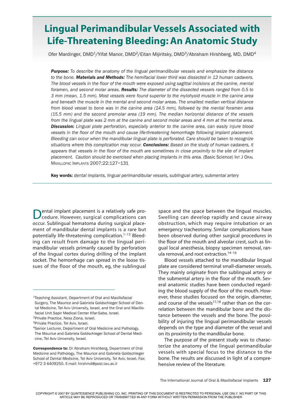 Lingual Perimandibular Vessels Associated with Life-Threatening Bleeding: an Anatomic Study