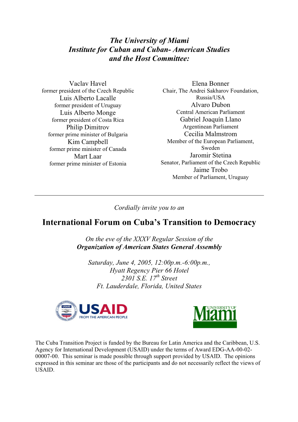 International Forum on Cuba's Transition to Democracy