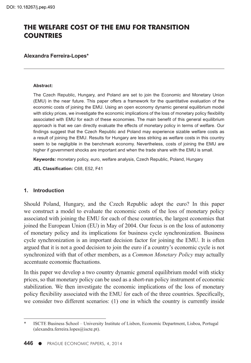 The Welfare Cost of the Emu for Transition Countries