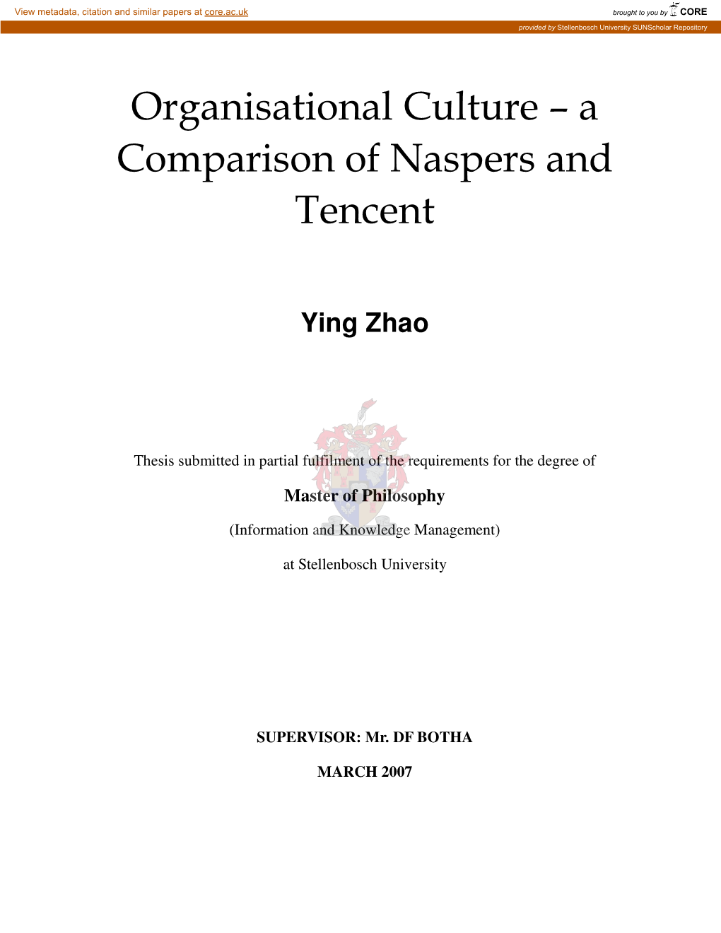 Organisational Culture – a Comparison of Naspers and Tencent