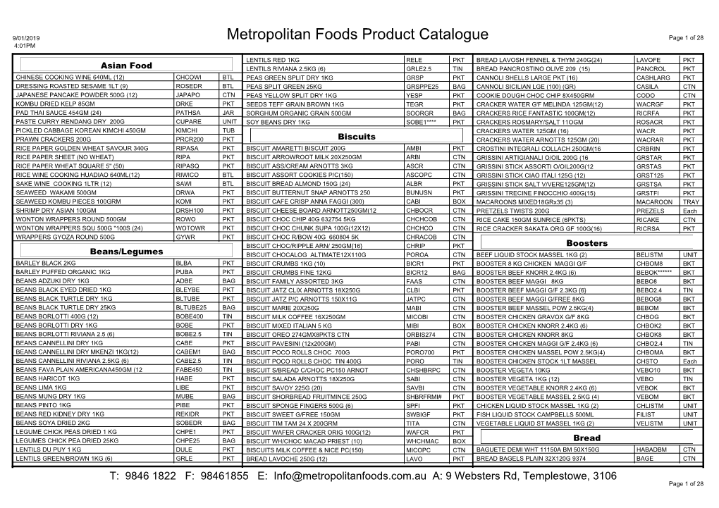 Metropolitan Foods Product Catalogue Page 1 of 28 4:01PM