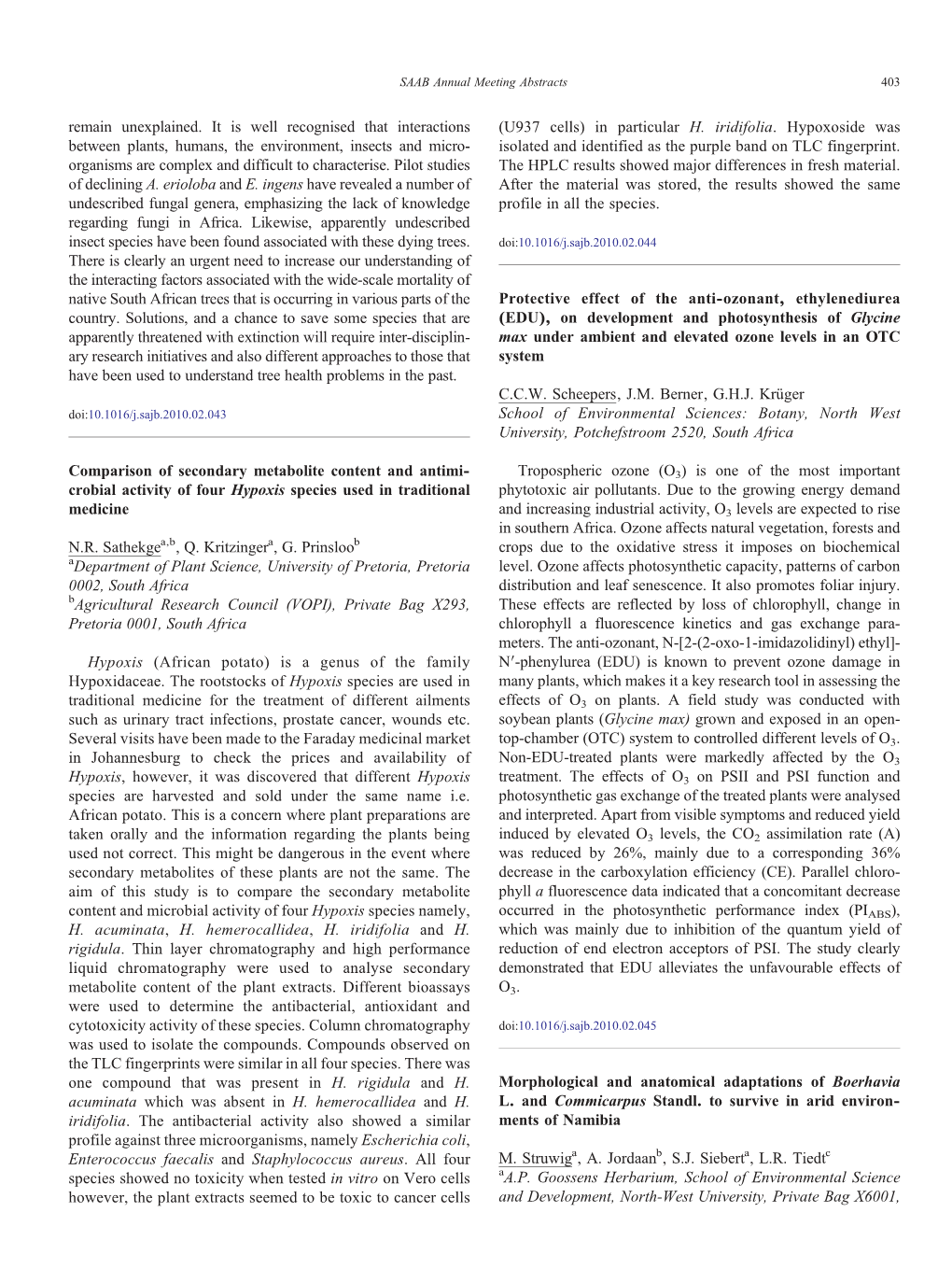 Morphological and Anatomical Adaptations of Boerhavia L. and Commicarpus Standl. to Survive in Arid Environments of Namibia