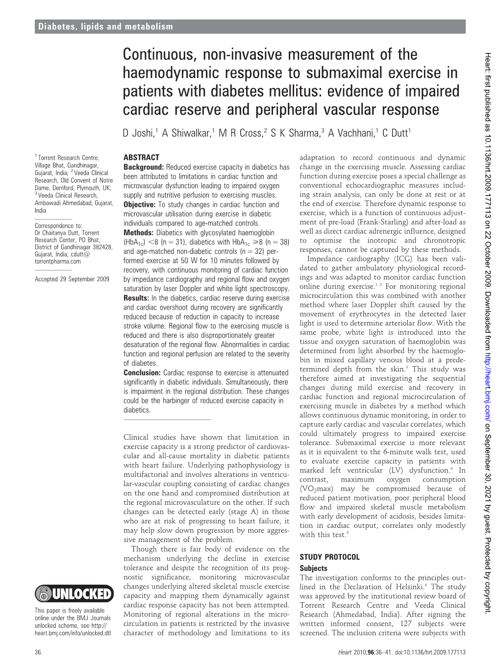 Continuous, Non-Invasive Measurement of the Heart: First Published As 10.1136/Hrt.2009.177113 on 22 October 2009