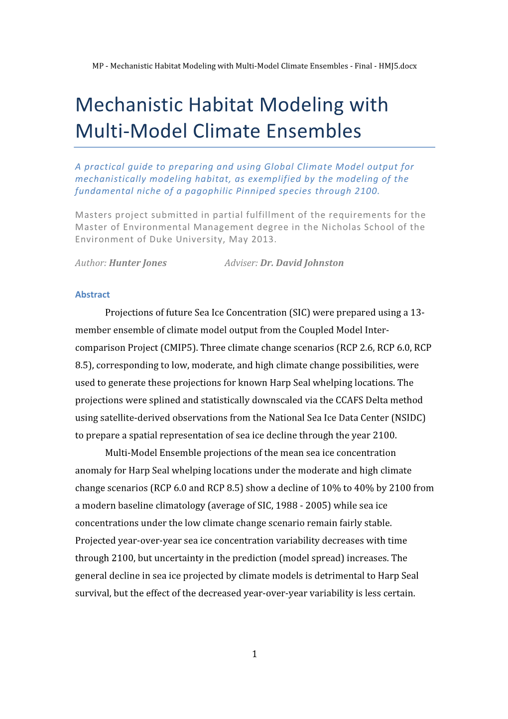 MP - Mechanistic Habitat Modeling with Multi-Model Climate Ensembles - Final - HMJ5.Docx