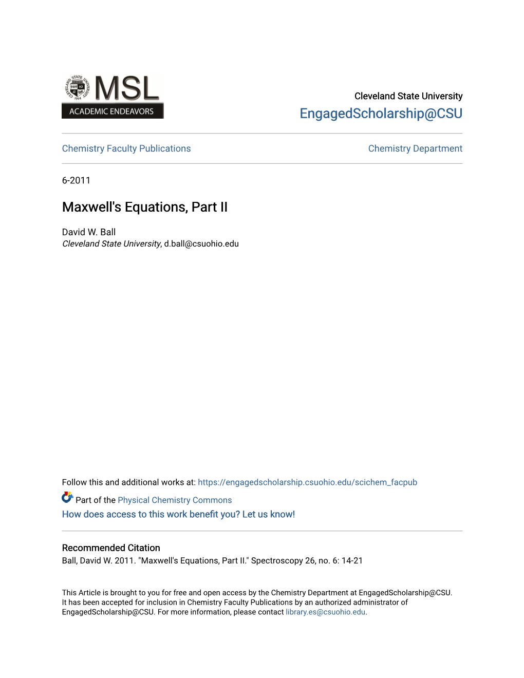 Maxwell's Equations, Part II