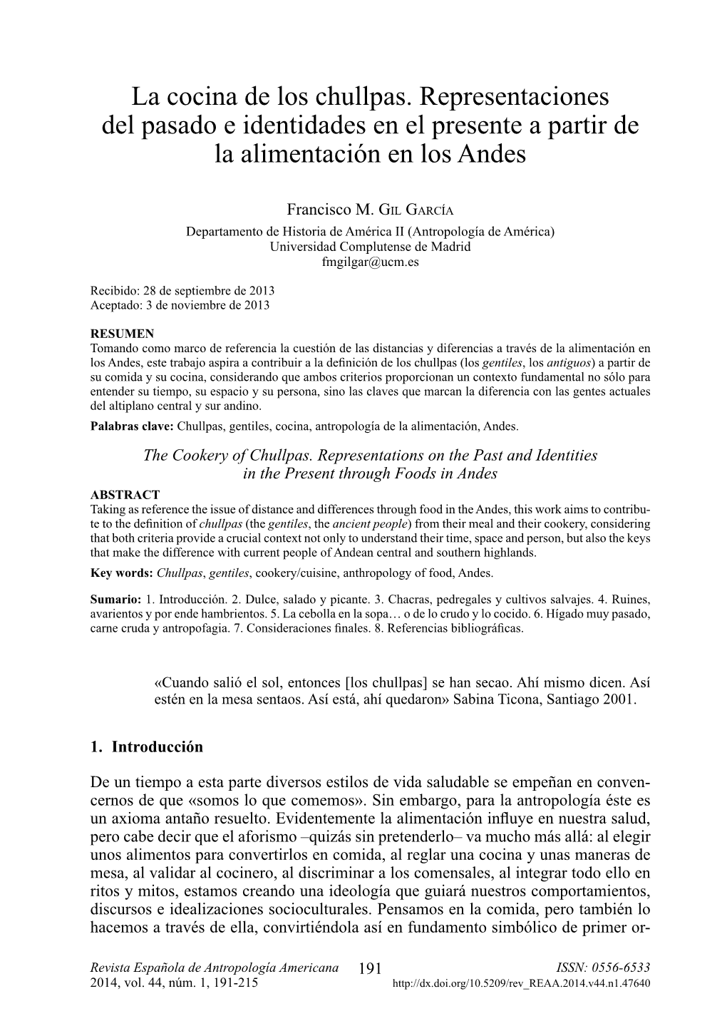 La Cocina De Los Chullpas. Representaciones Del Pasado E Identidades En El Presente a Partir De La Alimentación En Los Andes