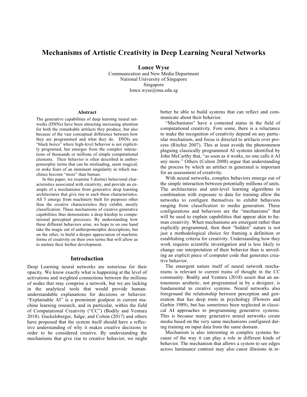 Mechanisms of Artistic Creativity in Deep Learning Neural Networks