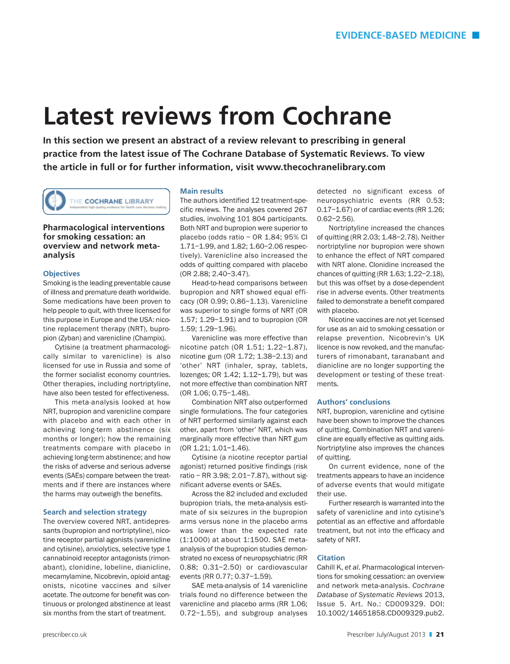 Latest Reviews from Cochrane