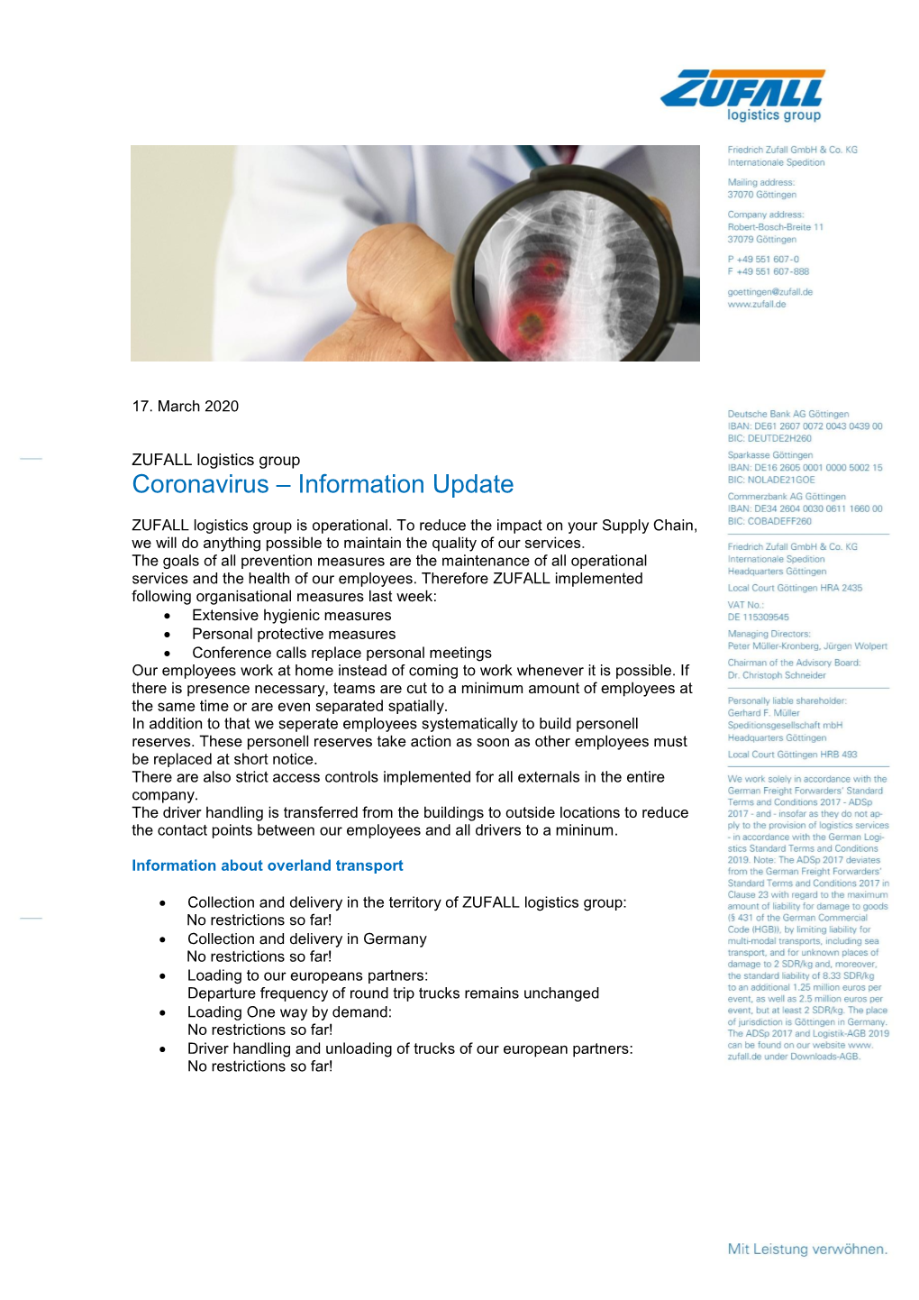 Coronavirus – Information Update